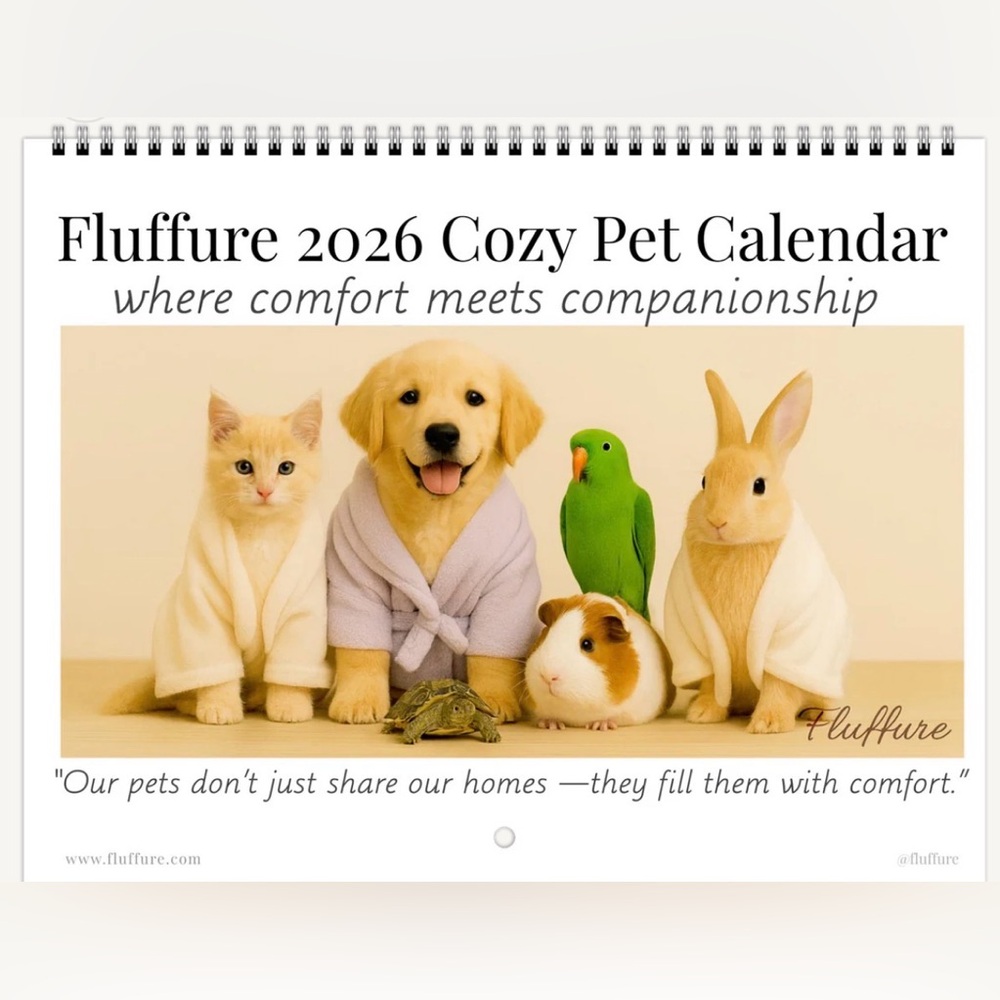 Cozy Pet Calendar 2026 - Cream, White, Green, Tan